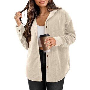 Women's Button Down Jacket Beige Shirts Long Sleeve Oversized Blouses Tops